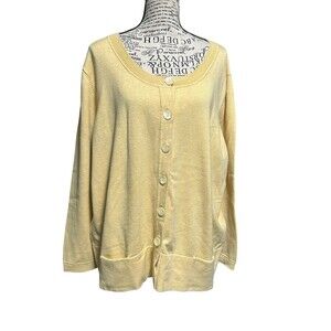 J Jill Cardigan Sweater Set Womens Plus 3X Butter Yellow 3/4 Sleeve Career